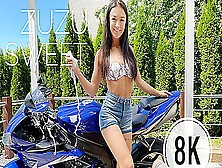 Zuzu Sweet In Washes Your Motorcycle And Then Takes Care Of Your Cock - Blowjob From European Brunette Babe