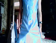 Contact Of Penis With Soft Blue Satin Chemise.