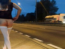 Dick Flashing On Busy Road