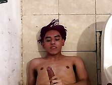 Purple-Haired Latino Twink Eating His Own Cum