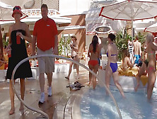 Voyeur – Round Booty Brunette Red Bikini By The Pool