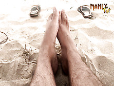 Good-Sized White Jizz - Public Naturist Beach - Jizm Soles Socks Series - Manlyfoot