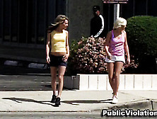 Two Girls In Revealing Attire Attract The Attention Of A Voyeur Who Decides To Film Them.