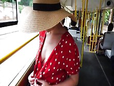Real Amateur Wife Flashing Melons At Public Transport And Park - Tugjob With Jizz Flow On Titties!