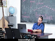 Innocenthigh - Redhead Slut Blows And Rides Her Profs Cock