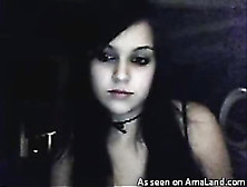 Pale Teen With A Choker Undressing In The Dark