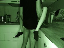 The Neighbor's Boy Is Asleep And We Fuck Quickly In The Kitchen Ebony Socks,  Night Vision