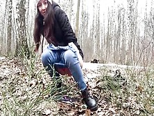Peeing On Her Lingerie Into The Woods While Nobody Sees