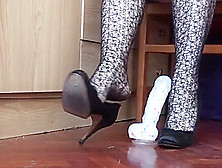 Footjob Training On My Big Dildo.  Heels On And Off And Verbal Teasing