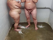 Husband And Blonde Wife Showering