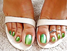 Lusty Milf Wiggling Her Pretty Toes With Exotic Green Nail Polish