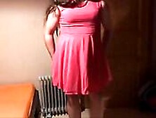 Sissy In Pink Dress Strokes Her Cock Amateur With