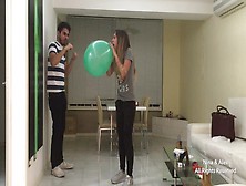 Gorgeous Blonde Latina Blows A Balloon Until It Pops Real Hard