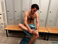 Playing With Feet And Cock In The Locker Room