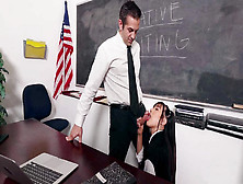 Elle Lee Is Sucking Teacher's Cock In Classroom