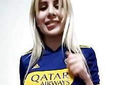 Blonde In A Soccer Jersey Moans While Rubbing Her Nipples