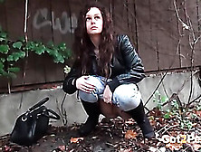 Cutie In Boots And Jeans Pees In Public
