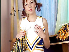 Pigtaield Cheerleader Sticks Pom Pom Handle Inside Her Twat