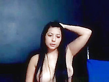 Long Haired Sexy Busty Teen Babe Rubs Pussy On Webcam