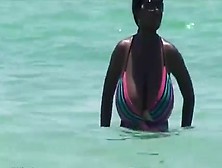 Candid Huge Black Bikini Beach Cleavage