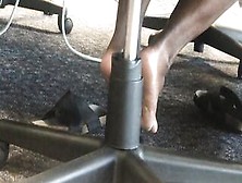 Freaky Voyeur Is Filming Ebony Girl's Feet Under The Table