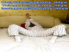 A Slender Skinny Girl Caresses Herself In Pajamas