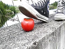 Tomato Crushed Under All Star Converse Sneakers