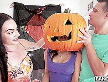 Carving Pumpkins With Her Stepson And Stepdaughter