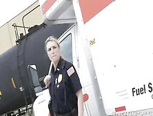 Aroused Police Ladies Are Taking Turns Sucking A Ebony Stud's Dong,  Instead Of Doing Their Job
