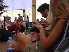 Spycam At The Airport.  Lovely Milk Cans With No Bra.