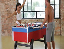 Anainda Is Playing Foosball With Her Lucky Man Ridge.  After She Beat Him At The Game,  The Sexy Babe Had Another Fun Game In Mind
