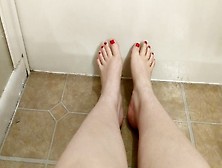 Pretty Red Toenails.  Rubbing My Feet