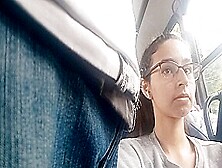 Nerd Girl Flashing Bulge In Bus