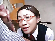 Playful Japanese Teen Babe In Glasses And Breads Is Offered To Suck A Thick Boner