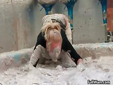 Sexy Blonde Gets Covered In Dirty Mud