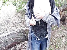 Pervert Bared Her Tits And Masturbates Inside Coat Into A Outdoor Park - Part Two