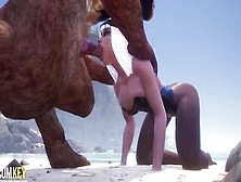 Big Tit Bitch Breeds With Furry On The Beach | Huge Dick Monster