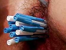 Skinny Redhead Milfs Hairy Bush Tight Asshole Gets Deep Toyed With Pens And Rough Anal Fucked