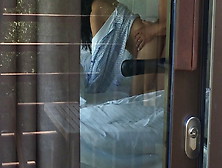 Voyeur Caught Couple Having Sex Behind The Opened Curtains,  Doggystyle Cumshot