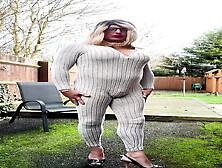 Amateur Crossdresser Kellycd2022 Sexy Milf Pissing And Masturbating In My Play Suit Outdoors