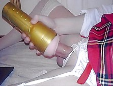 Crossdresser Plays With Fleshlight And Strokes Cock
