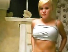 Tattooed Blonde Teen Movies Himself Teasing In Toilet