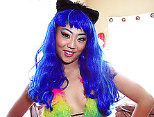 Asian Cosplay Girl In A Blue Wig Wants Dick In Her Pussy