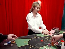 Kinky Card Dealer Gets Fucked Behind The Red Curtain