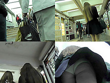 Upskirt Shots Of Auburn-Haired Gals In A Public Place