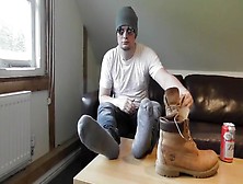 Trailer: Brown Timberland Boot Worship With Grey Socks