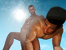 Naughty 3D Gay Players From Virutal Game Fucking On The Beach In Threesome