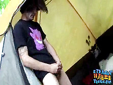 Insane Lengthy Hair Lad Devin Reynolds Jacking Cock Outdoors