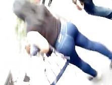 Latina Bubble Booty In Pocketless Blue Jeans