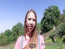 Czech Brunette Student Bangs Outdoor Pov